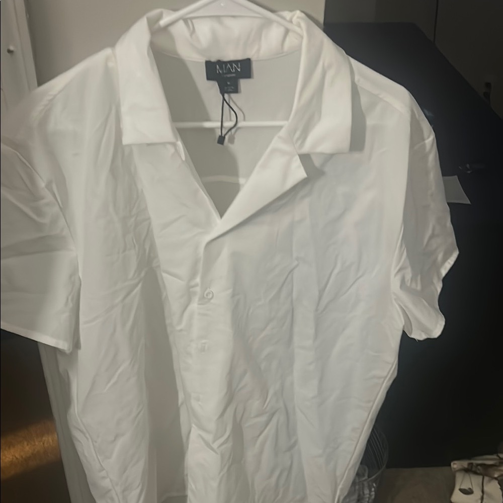 Boohoo Mens White Casual Button Down Shirt Lightweight